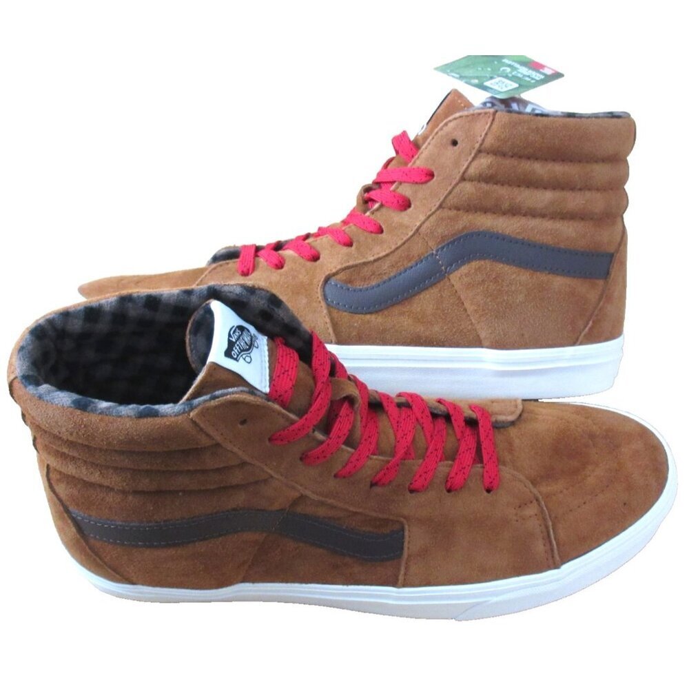 Vans Women's Sk8-Hi Pig Suede Plaid Glazed Ginger Brown shoes Size 8.5 NWT